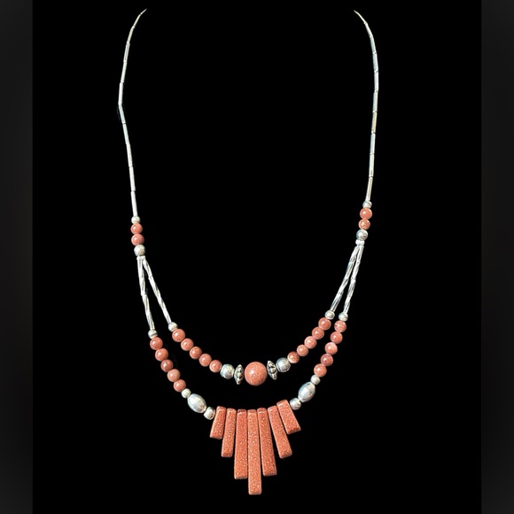 Vintage Sterling Silver Goldstone Layered Necklace Southwestern 18”
